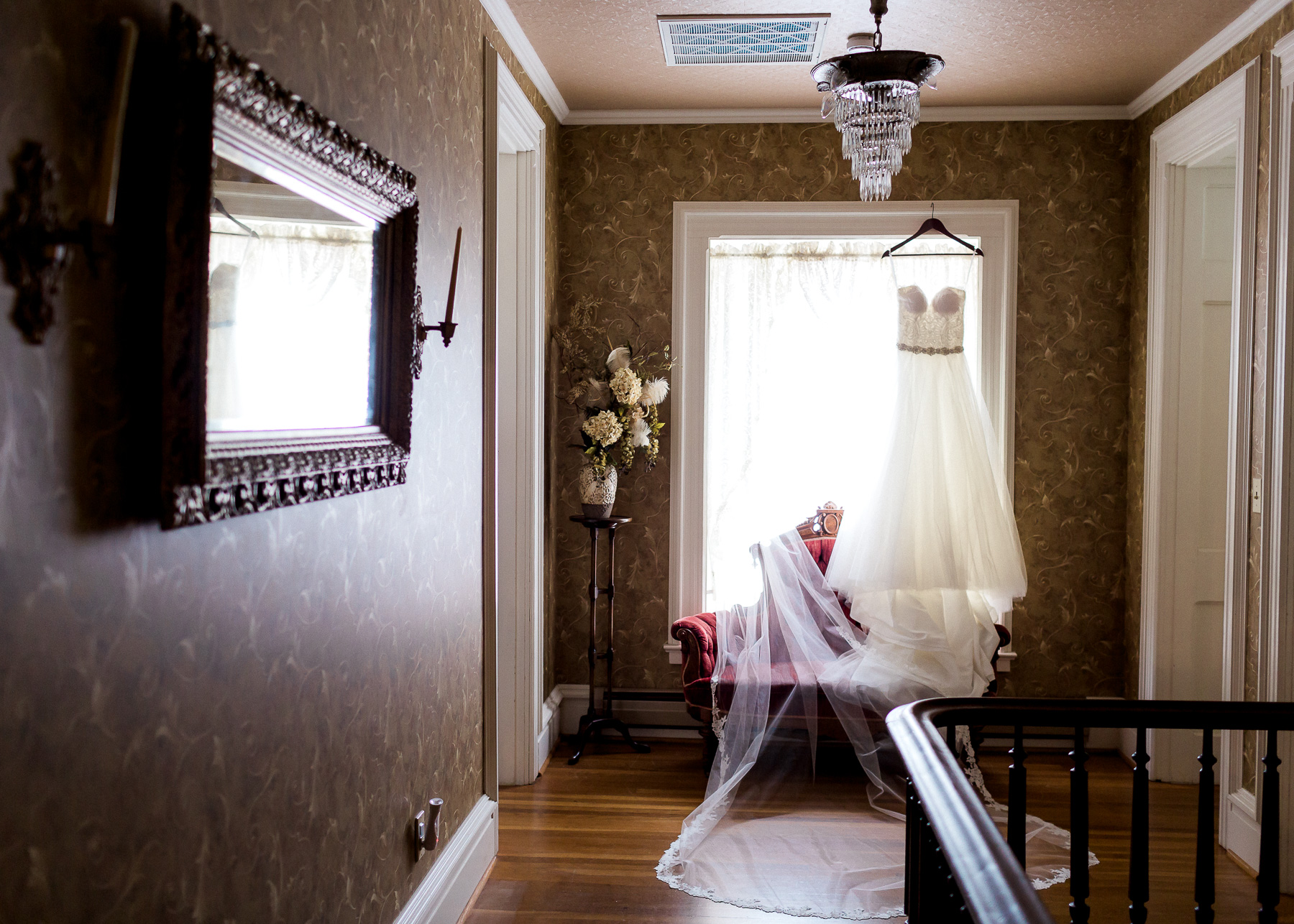 wedding dress in window