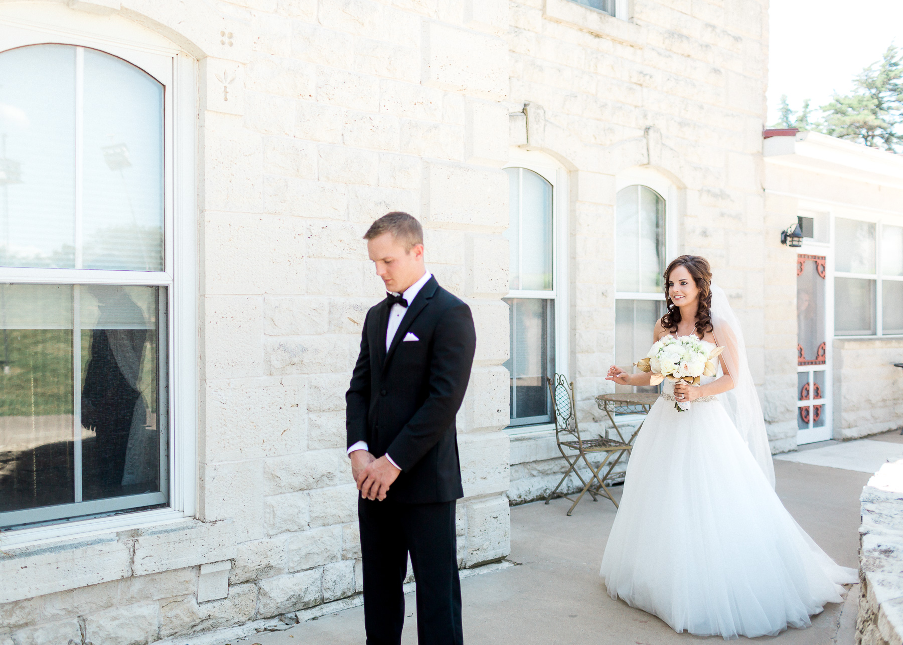 First look with bride and groom