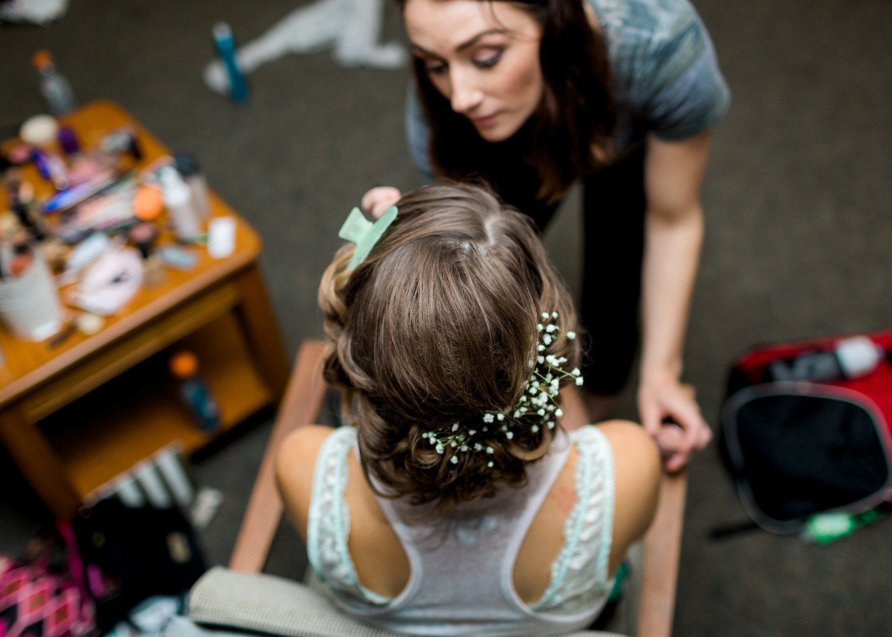 Abby getting make-up on for her wedding